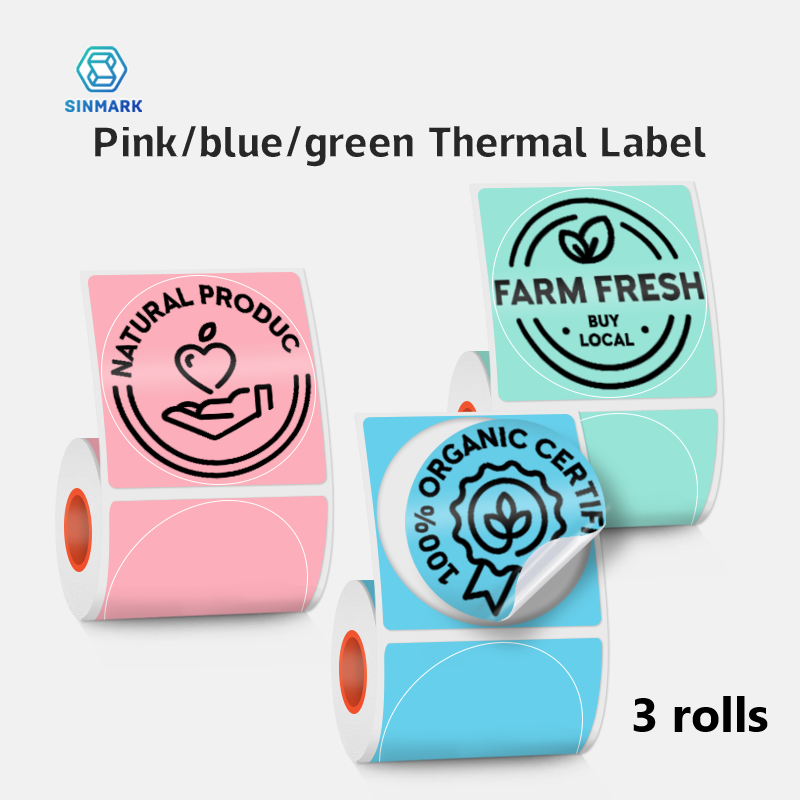 Round Sticker Thermal Labels Colored - SINMARK 3 Rolls Round Color Thermal