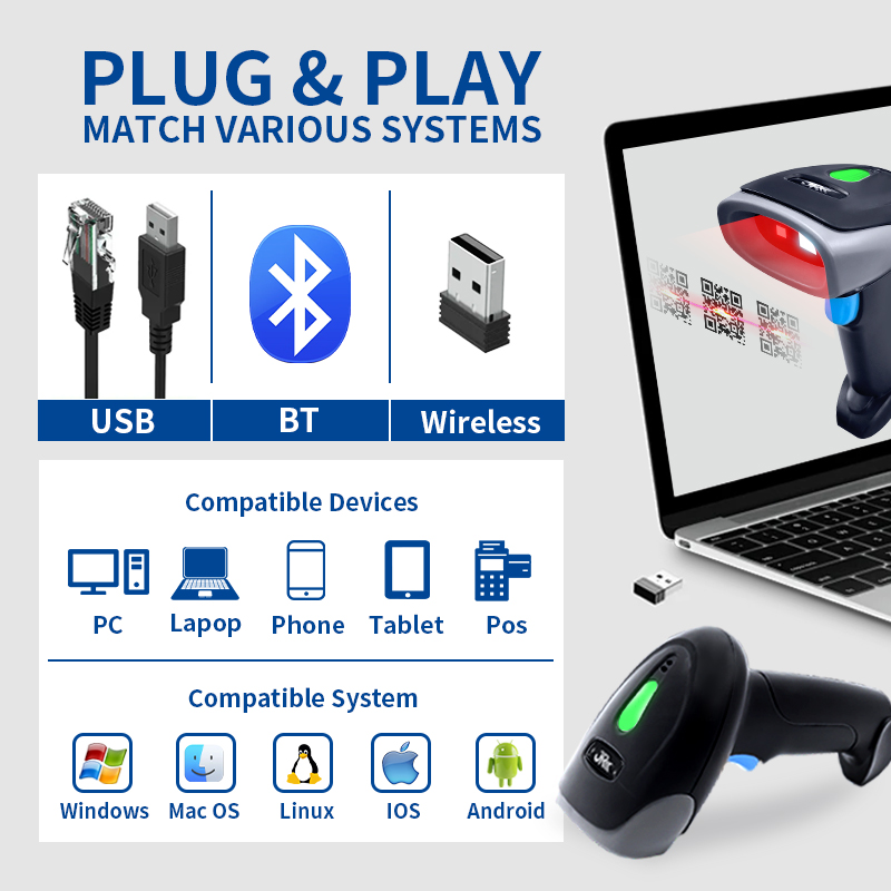 Handheld Wired 1D 2D Qr Bar Co - Wireless Barcode Scanner 2D Qr Laser 评论和价格