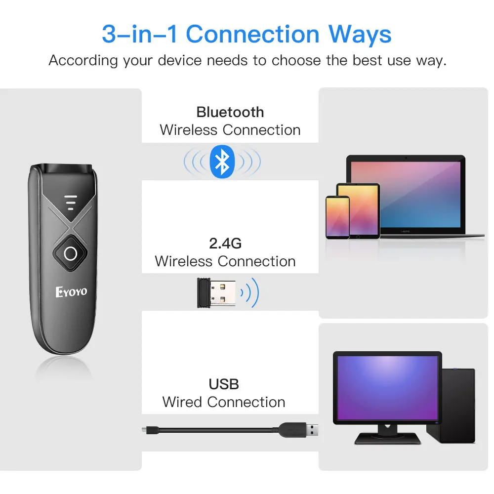 Eyoyo EY-015 Mini USB/Bluetoot - Wireless Barcode Scanner 2D Qr Laser 评论和价格