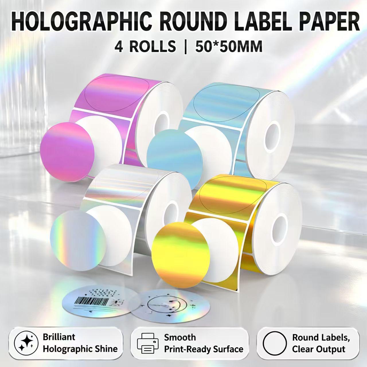 4 Rolls of Full-Color Laser Ho - Round Sticker Thermal Labels Colored 评论和价格